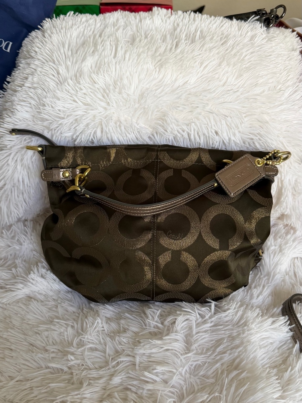 COACH Op Art Signature Sateen Brooke Bag Bronze Brown Shimmer Convertible 14144 - Picture 2 of 8